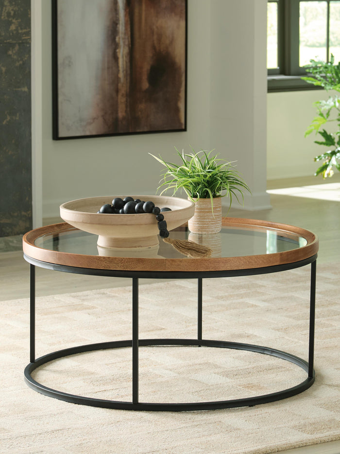 Noraluna Medium Brown Round Cocktail Table - Brand New