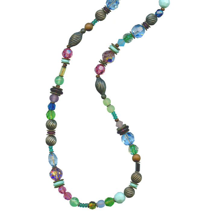 Colorful Czech glass and crystal beaded necklace from Owen Glass Collection featuring pastel tones and intricate beadwork.