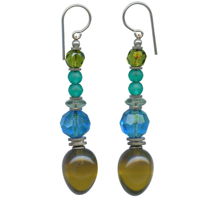 Olive green glass earrings from Owen Glass Collection featuring sleek, modern design with smooth, polished surfaces.