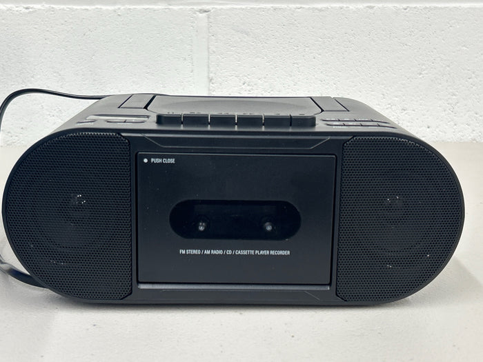 onn. Portable Bluetooth CD/Cassette Boombox with AM/FM Radio, Black - Brand New