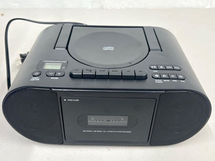 onn. Portable Bluetooth CD/Cassette Boombox with AM/FM Radio, Black - Brand New