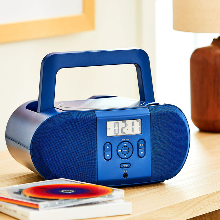 onn. Portable CD Boombox with Digital FM Radio, Navy - Brand New
