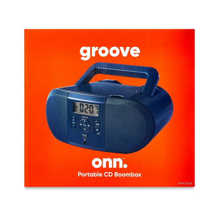 onn. Portable CD Boombox with Digital FM Radio, Navy - Brand New