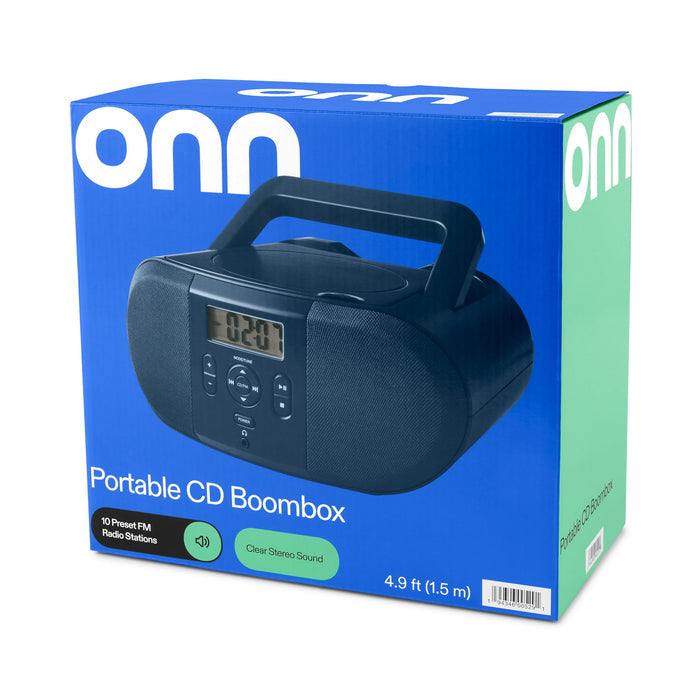 onn. Portable CD Boombox with Digital FM Radio, Navy - Brand New