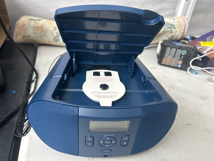 onn. Portable CD Boombox with Digital FM Radio, Navy - Brand New