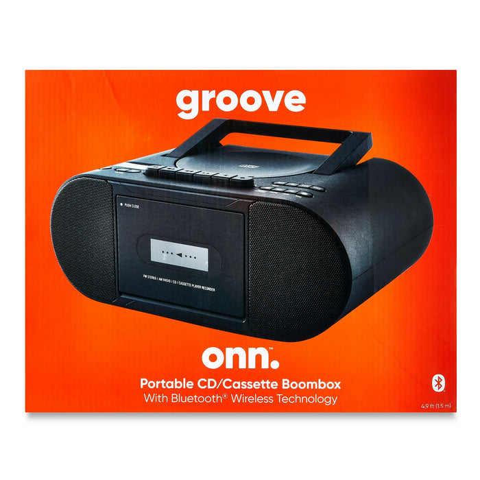 onn. Portable CD/Cassette Boombox with Bluetooth Wireless Technology, Black - Brand New