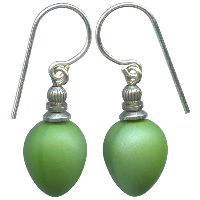 Opaque green glass drop earrings with mini berry design from Owen Glass Collection, featuring elegant German glass craftsmanship.