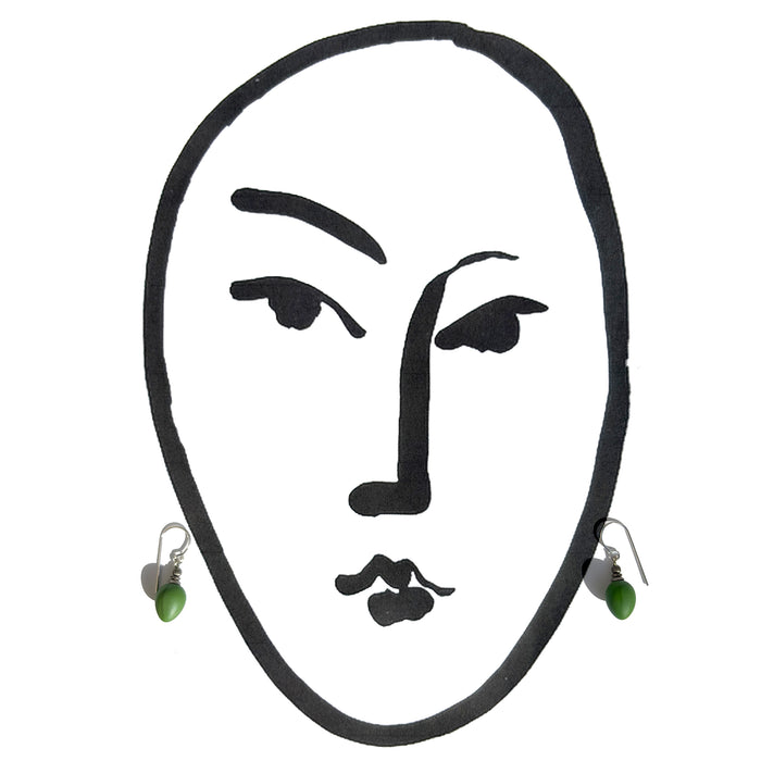Opaque green German glass drop earrings from Owen Glass Collection, featuring mini berry design and elegant craftsmanship.