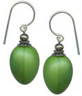 Opaque green glass drop earrings in art deco style with berry design from Owen Glass Collection.