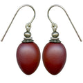 Owen Glass Collection opaque red glass drop earrings with sterling silver "Berries 60" design, featuring berry-shaped glass beads.