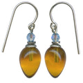 Orange glass and blue crystal dangle earrings from Owen Glass Collection, featuring vibrant, elegant earring designs.
