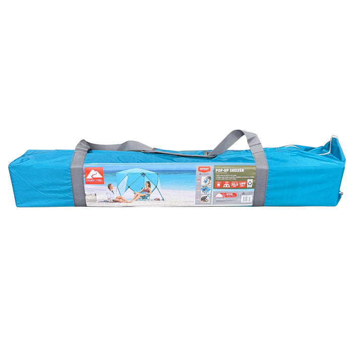 Ozark Trail 82" x 70" Pop Up Beach Shelter, with UPF50+ Protection, Blue - Brand New