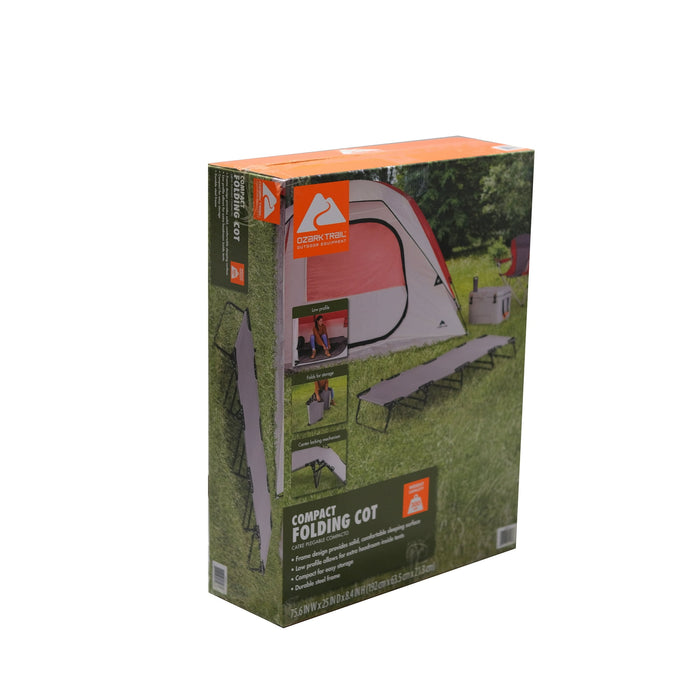 Ozark Trail Camping Folding with Easy Setup Cot, Gray, Adult,75.6in x 25 in x 8.46in, Polyester - Brand New