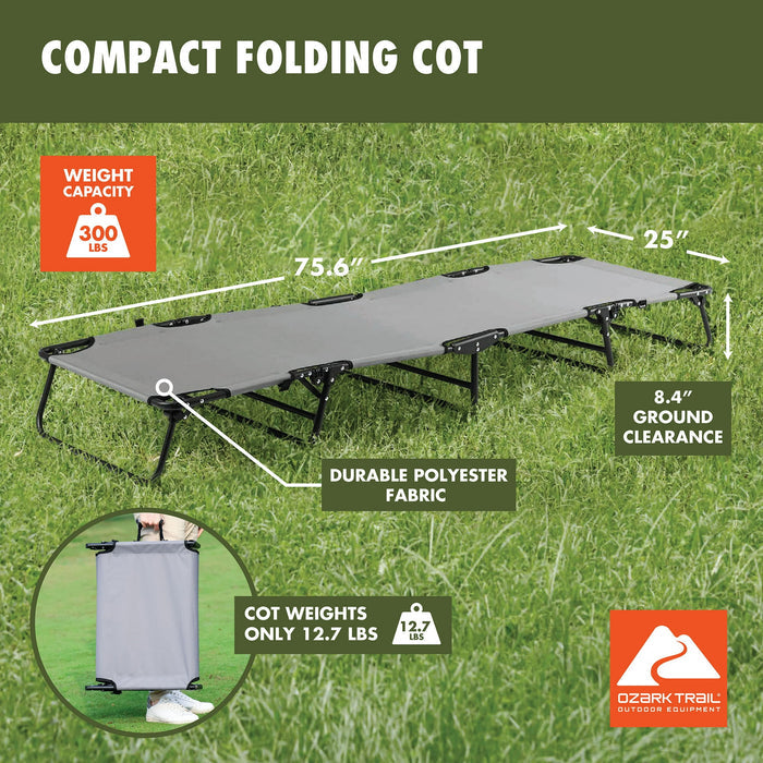 Ozark Trail Camping Folding with Easy Setup Cot, Gray, Adult,75.6in x 25 in x 8.46in, Polyester - Brand New