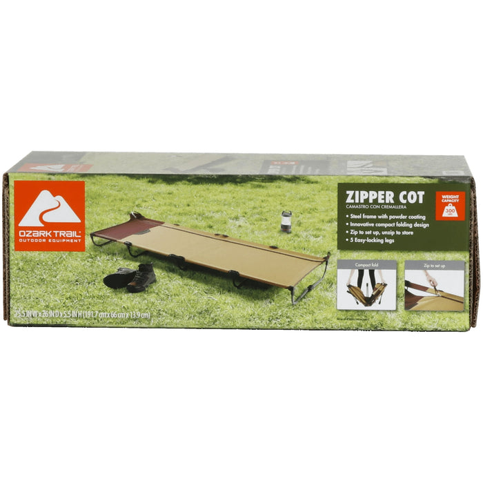 Ozark Trail Zipper Cot, Adult, 75.5" x26" x 5.5" - Brand New