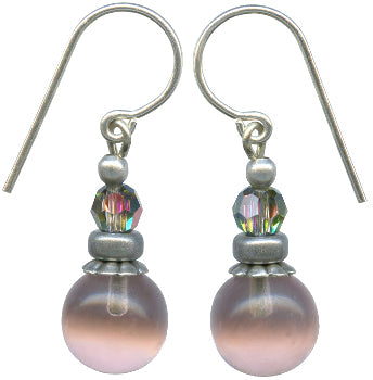 Pale amethyst glass and aurora crystal drop earrings with bubble design from Owen Glass Collection, showcasing elegant jewelry.