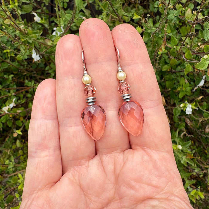 Pale Peach German Glass Drop Earrings "Style 243"