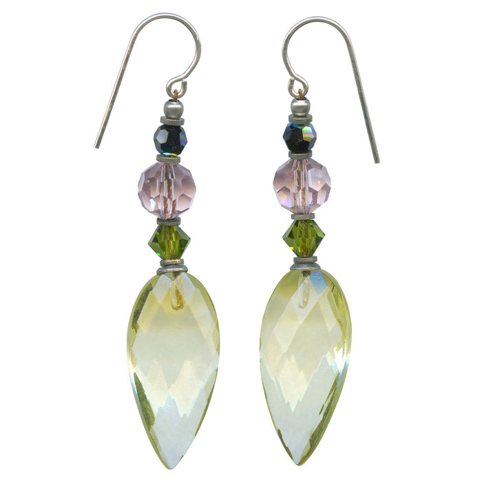 Pale yellow glass and crystal dangle earrings from Owen Glass Collection showcasing elegant, handcrafted jewelry design.
