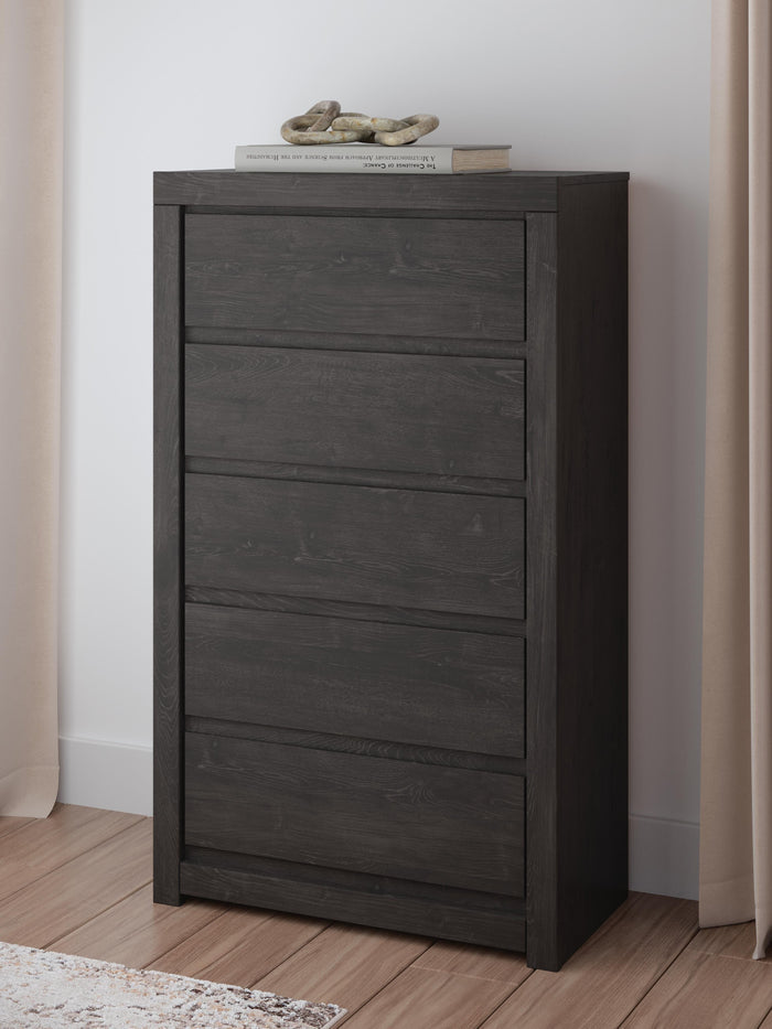 Parlayon Charcoal Five Drawer Chest - Brand New