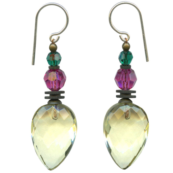 Pastel yellow German glass drop earrings from Owen Glass Collection with elegant, teardrop-shaped design.