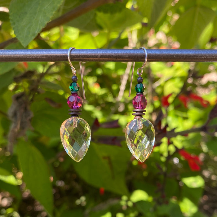 Pastel yellow German glass drop earrings from Owen Glass Collection, featuring elegant, handcrafted glass jewelry design.