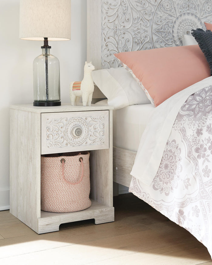 Paxberry Whitewash One Drawer Night Stand - Brand New