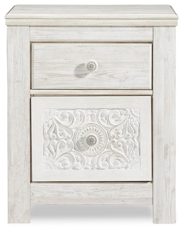 Paxberry Whitewash Two Drawer Night Stand - Brand New