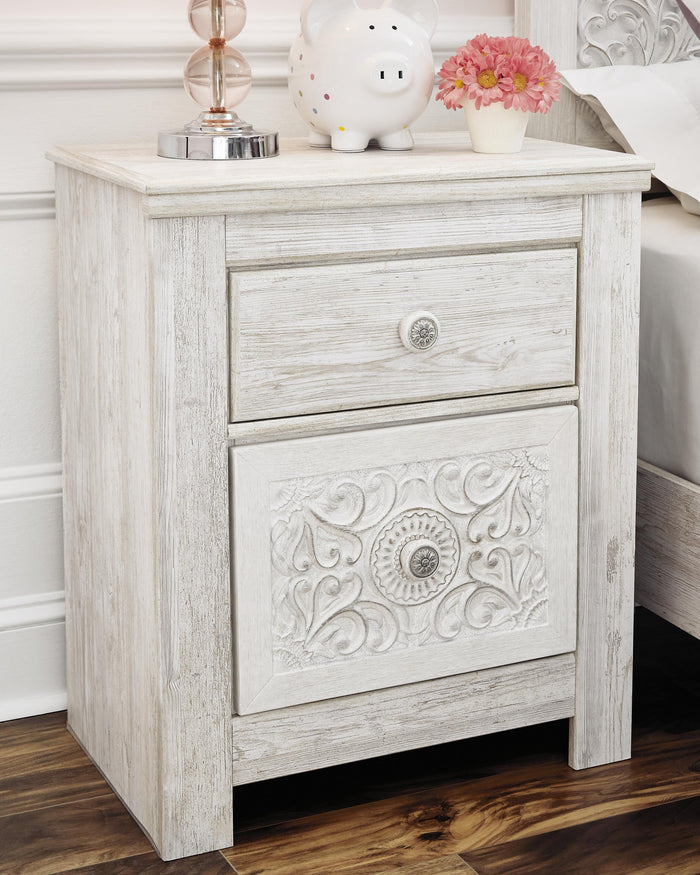 Paxberry Whitewash Two Drawer Night Stand - Brand New