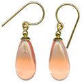Peach German glass and gold dangle earrings from Owen Glass Collection with bright, vibrant design and elegant hanging style.