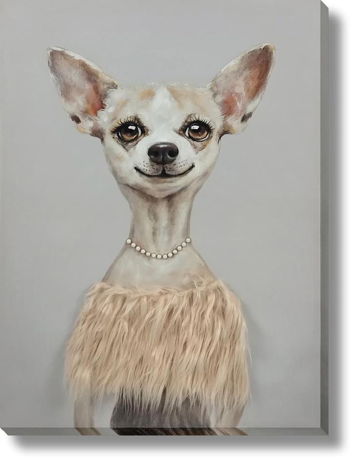 Pearl-Clad Pup Portrait - 30" x 40" Framed Wall Art - Gray