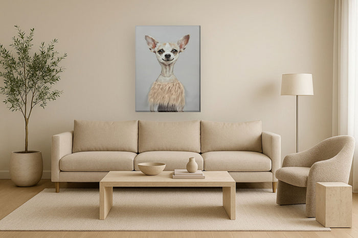 Pearl-Clad Pup Portrait - 30" x 40" Framed Wall Art - Gray