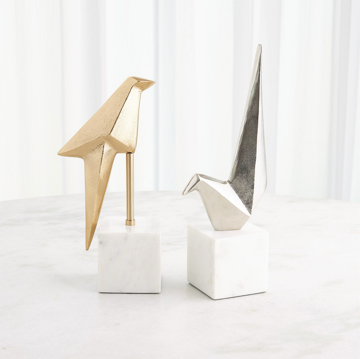 PERCHED ORIGAMI BIRD-NICKEL