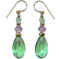 Peridot glass and gold earrings from the Owen Glass Collection, featuring vibrant green stones and elegant gold accents.