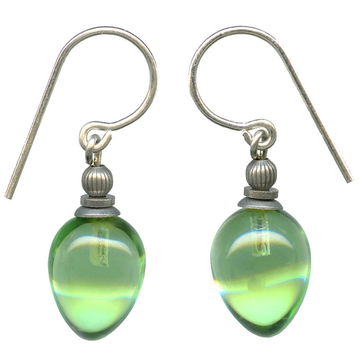 Peridot German glass drop earrings from Owen Glass Collection featuring mini berry design and elegant dangle style.