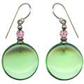 Peridot glass and pink Austrian crystal dangle earrings from Owen Glass Collection, featuring vibrant gemstone accents and elegant design.