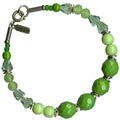 Peridot tones Czech glass and crystal beaded bracelet from Owen Glass Collection, featuring vibrant green and sparkling accents.