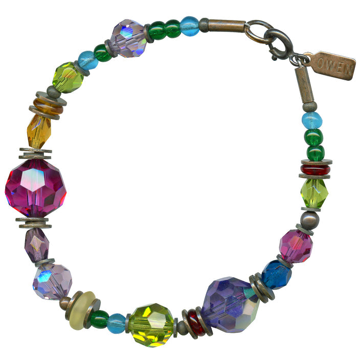 Beaded bracelet from Owen Glass Collection featuring Persian Comment design with bronze Czech glass beads and Austrian crystals.