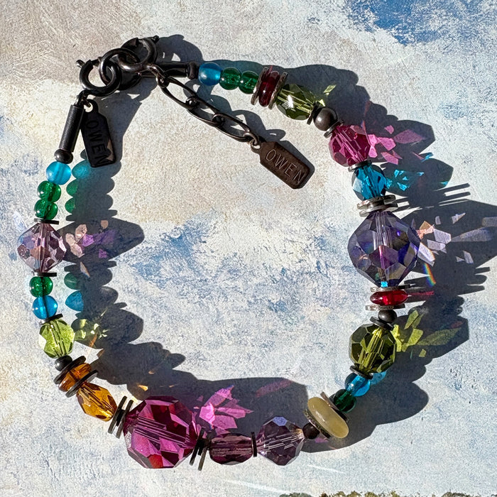 Beaded bracelet from Owen Glass Collection featuring antique Czech glass and Austrian crystal beads in a Persian Comment design.