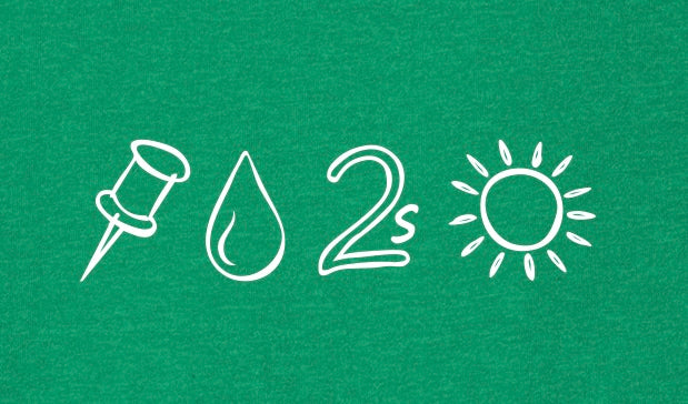 White pin drop tuesday icons on a green background