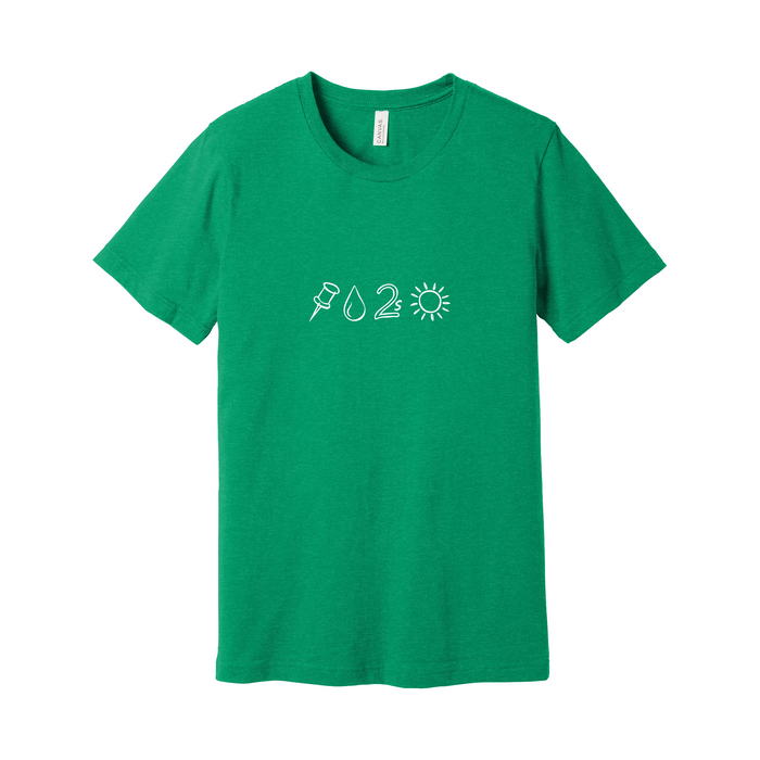 Green t-shirt with white pin release day graphic design