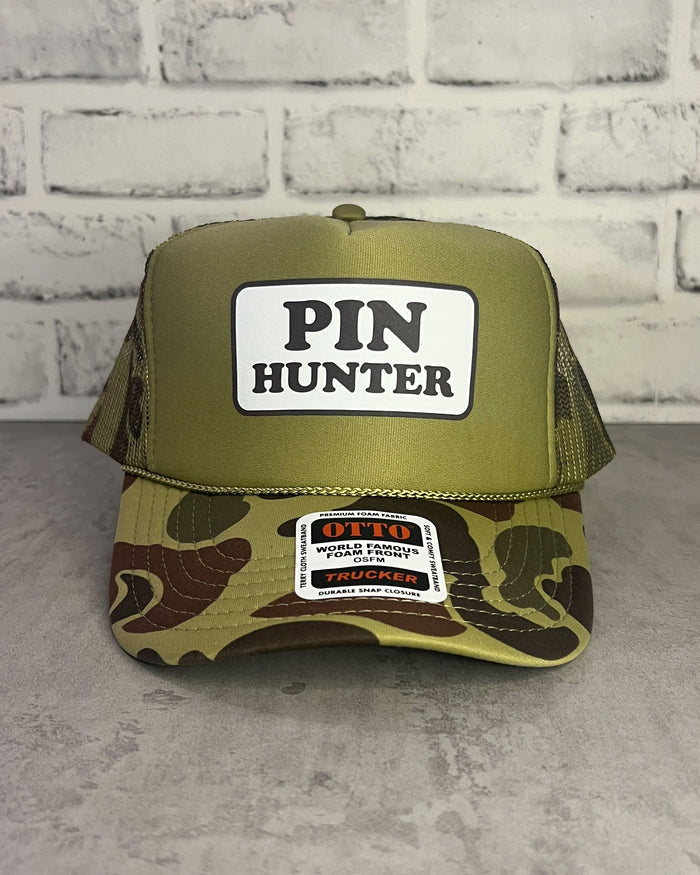 Pin Hunter Trucker Hat with Camouflage