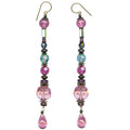 Pink antique Czech glass and Austrian crystal shoulder duster earrings from Owen Glass Collection featuring elegant, vintage-inspired design.