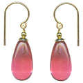 Pink German glass and gold dangle earrings from Owen Glass Collection featuring vibrant, handcrafted jewelry with elegant design.