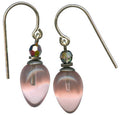 Pink glass and iridescent crystal dangle earrings with plum-shaped design from Owen Glass Collection.