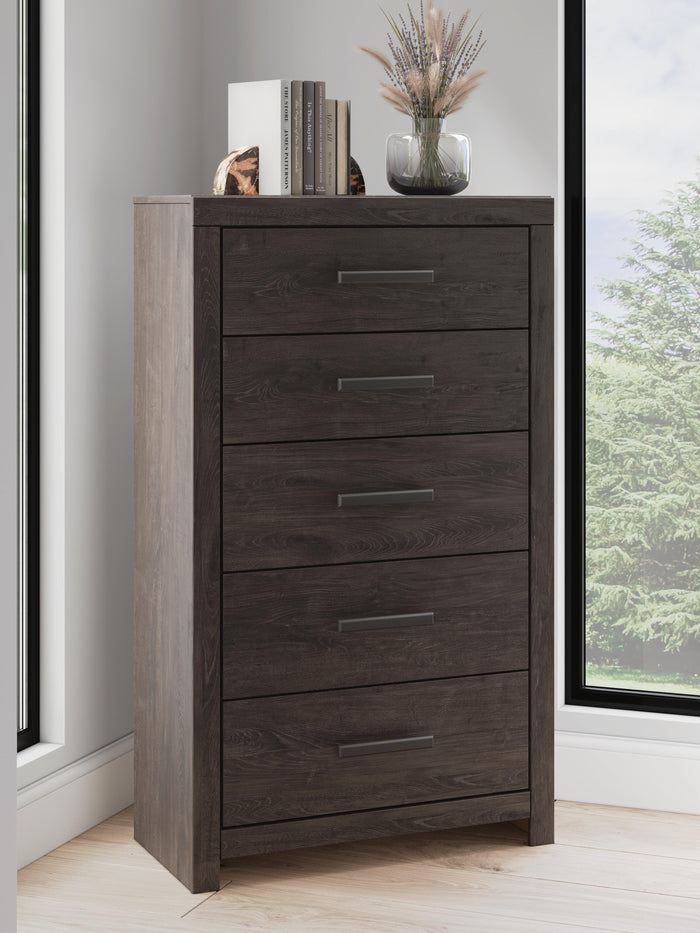 Prendonea Charcoal Five Drawer Chest - Brand New