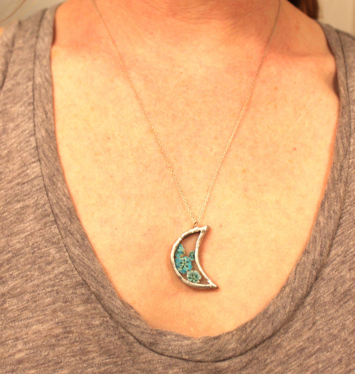 pressed flower in glass pendant necklace - option C