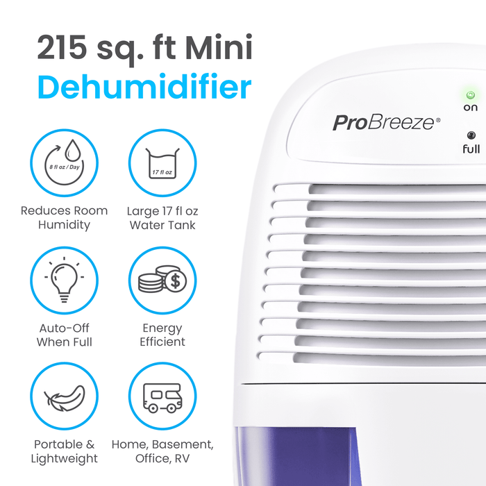 Pro Breeze 1 Pint Portable Dehumidifier Ultra Quiet 17oz Dehumidifier for Rooms up to 215 sqft, Closet - Brand New