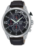 Pulsar Mens Solar Sport Chronograph - Black Dial - 100m - Black Leather - Date - PZ6023