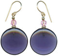 Purple glass, gold, and pink crystal earrings from Owen Glass Collection featuring a window-inspired design.