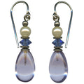 Light amethyst glass drop earrings from Owen Glass Collection featuring delicate raindrop-shaped design.